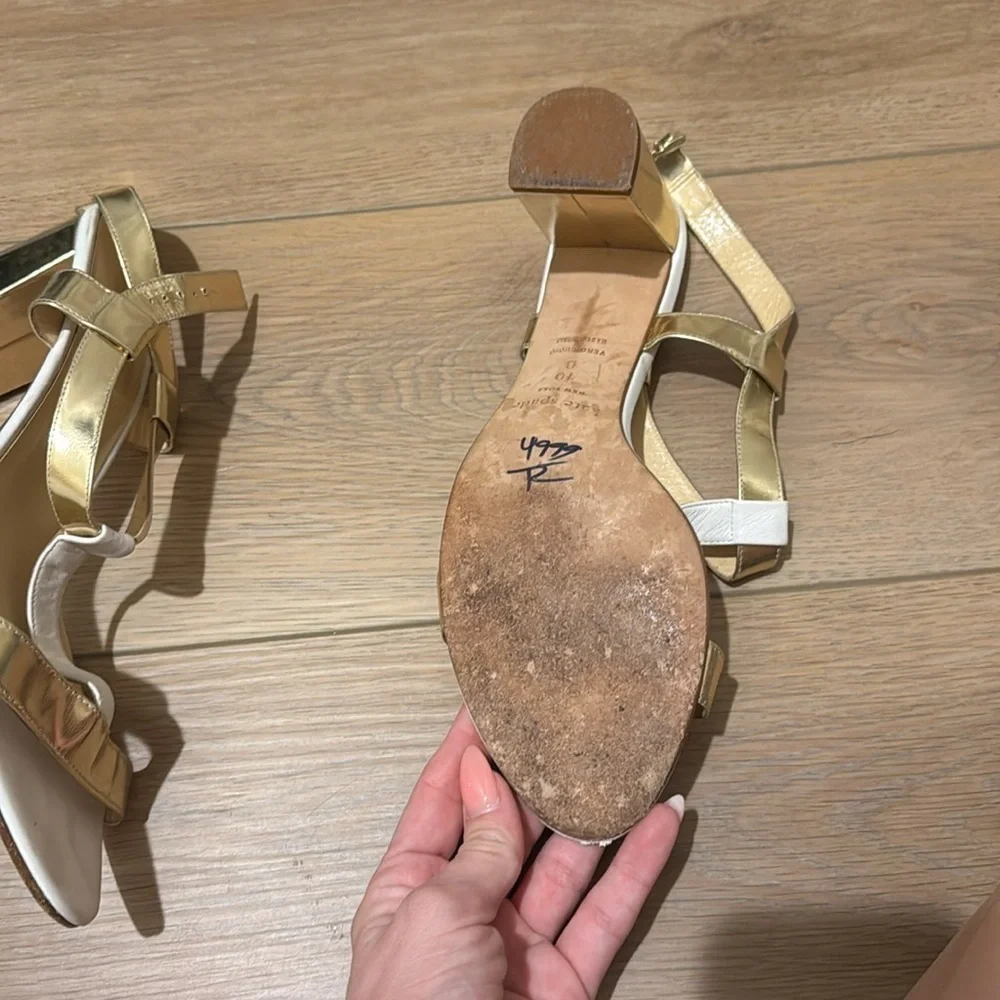 KATE SPADE NY White/Gold Chunky Block Heel Sandals Size 10